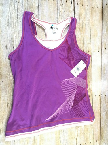 ATTIVO TANK TOP Wm's L BUILT IN BRA ABSTRACT PURPLE ORANGE RED PINK $34 💗NWT💗 - 第 1/7 張圖片