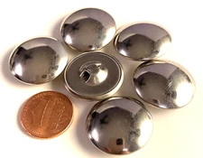 6 Vintage Domed Polished Silver Tone Metal Shank Buttons Hollow 7/8" 23mm 16055
