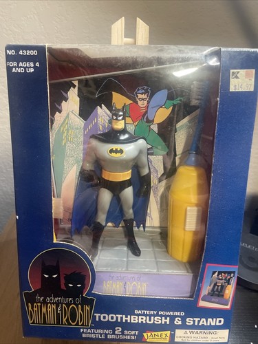 Batman Battery Powered Toothbrush W/ Stand Animated Series Soft Bristles NEW