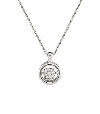 Twinkle Diamond Pendant 10K White Gold Round Moving Cluster Diamonds .09ct
