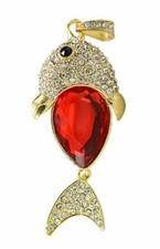 Fish Clear And Red Rhinestone Necklace 2.0 USB Flash Drive 16GB New USA Seller