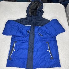 Swiss Tech Puffer Jacket Coat Hood Boys M 8 Blue Black Fleece Lined FauxFur
