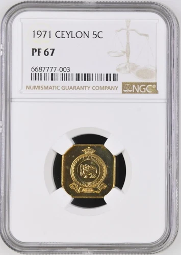 Ceylon 5 Cents 1971 NGC PF 67
