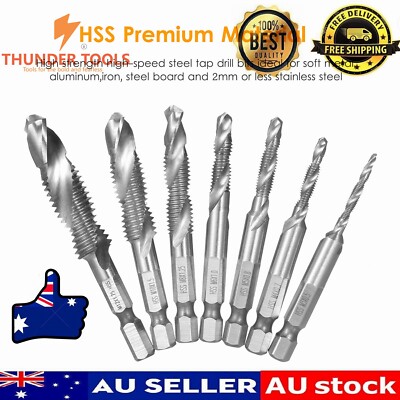 Thunder Tools 7Pcs Combination Drill and Tap Set Metric Thread HSS M3-M12 Screw
