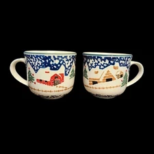 Tienshan Culinary Arts Stoneware 16oz Coffee  Mug Holiday Wilderness Winter Barn