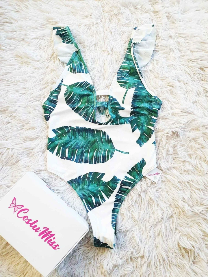 Costume intero donna monokini bianco verde sexy volant con slip brasiliana 2024 - Immagine 4 di 4