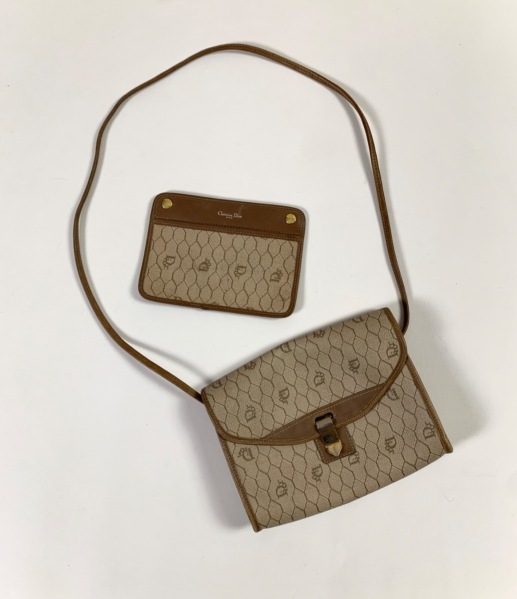 Vintage Christian Dior Honeycomb Crossbody Bag Monogram Canvas Leather