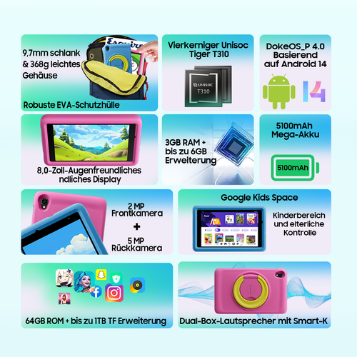 Blackview Tab A5 Kids Tablet 8 Zoll Android 14 9GB+64GB Elternkontrolle 5100mAh - Bild 5 von 12
