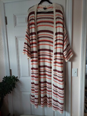 Torrid 3 Women Cotton Kimono/Cardigan 3/4 Sleeve Multi Stripes Plus Size 3 Boho