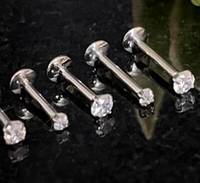 1pc Internally Threaded Solid Titanium Round Gem 16g Labret Monroe Stud Lip Ring