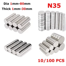 Super Strong Round Disc Magnets Rare Earth NdFeB Magnet N35 Dia 1mm - 80mm