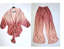YOUNG FABULOUS BROKE Wrap Tie Top Split Pants SET Ombre Rose SMALL NWT NEW