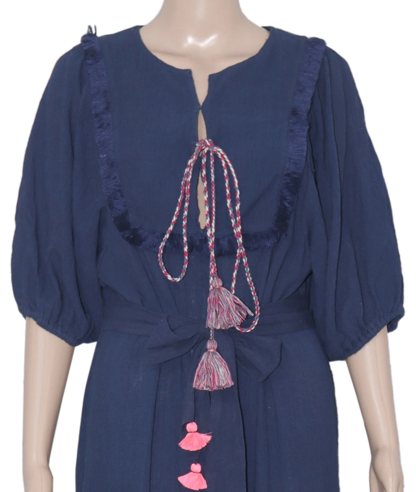 PALM ANGELS Abito midi Figue Mela nappa cotone voile manica corta blu navy con cintura media M