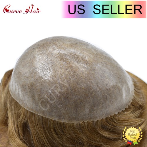 Mens Toupee Human Hair Systems Full Poly Thin Skin Hair Piece Replacement System - Picture 3 of 159