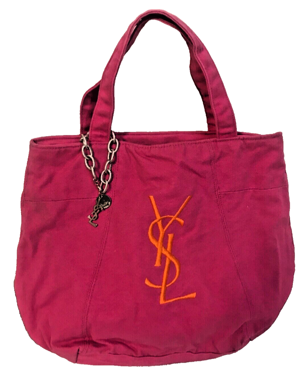 Borsa profumo Yves Saint Laurent rosa arancione logo YSL bracciale catena argento