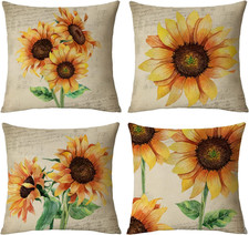 Set of 4 Sunflower Decorative Throw Pillow Covers 18X18 Inch Plant Pillow Covers