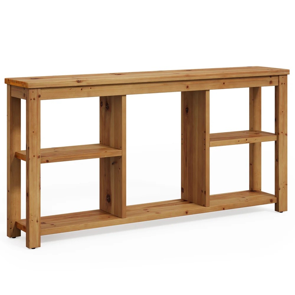 Long Console Table Entry Table Featuring Three Adjustable Middle Shelves