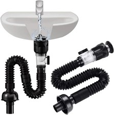 Flexible Bathroom Sink Drain Kit - Expandable P-Trap Pipe, Anti-Odor, Fits 1-1/4
