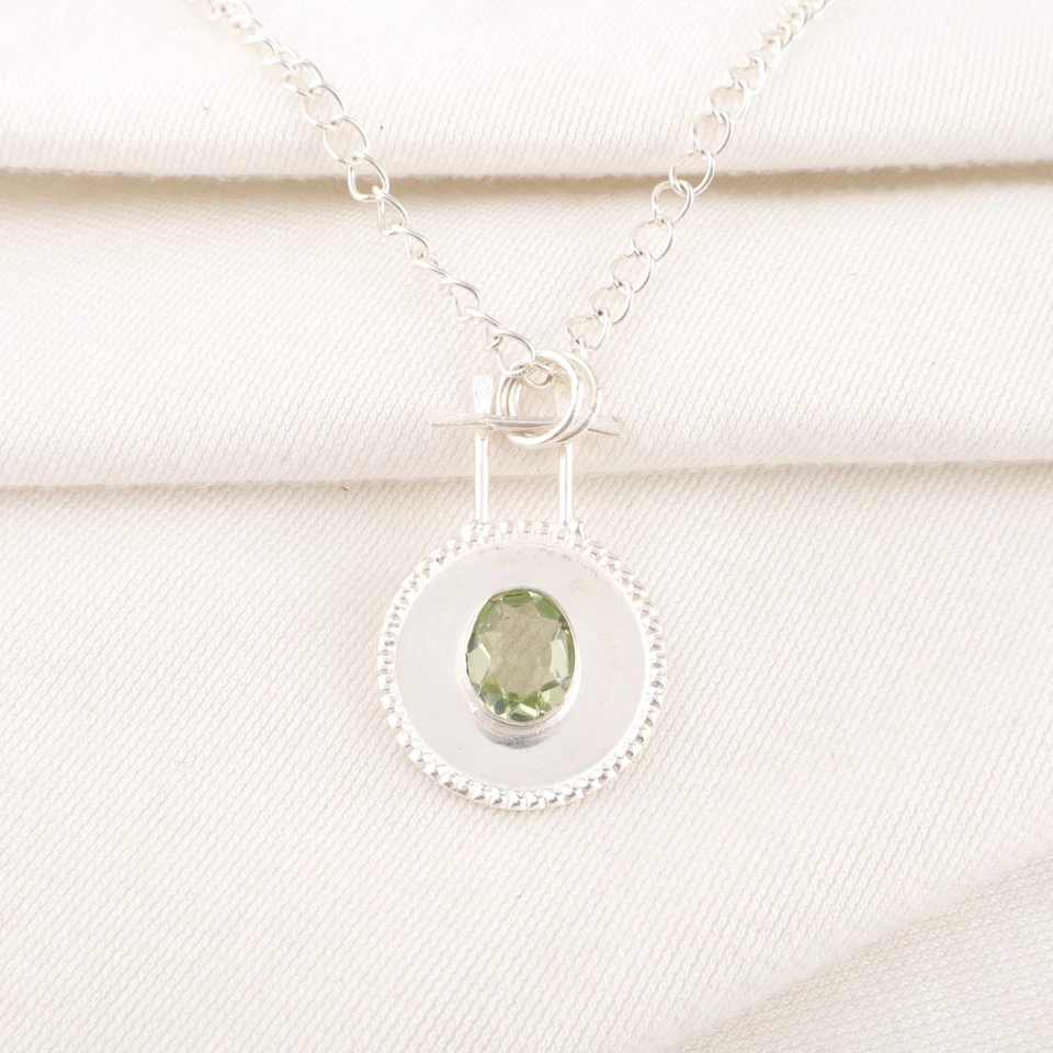 Green Amethyst Gemstone 925 Sterling Silver Handmade Jewelry Pendant 1.40" - Image 4 of 4