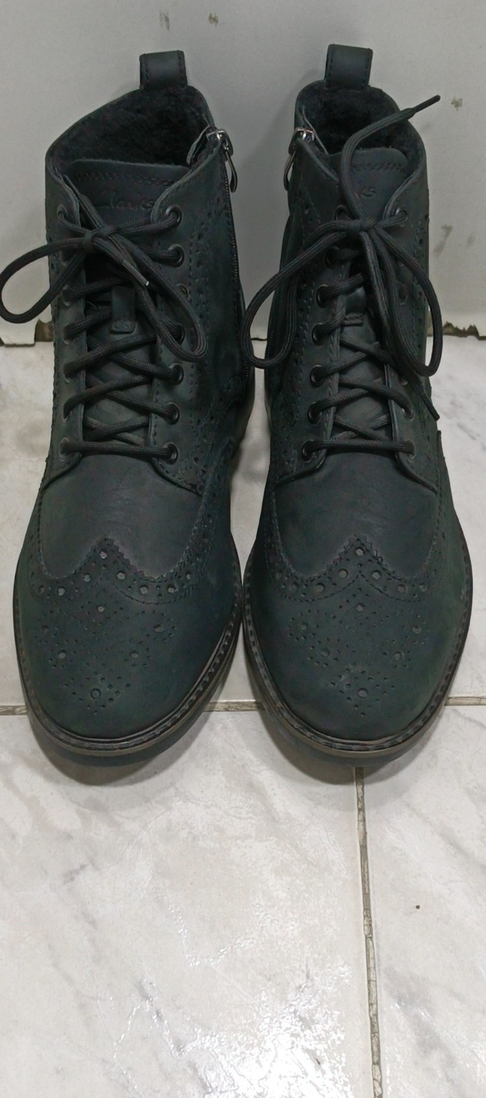 's Westcombe Mid Black Leather Boots Side Zip Brogue Comfort  Us 8