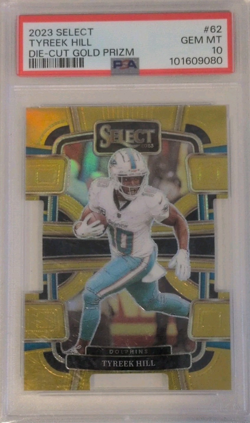 Panini 2023 Select Tyreek Hill Concourse #62 Die-Cut Gold Prizm 06/10 PSA 10