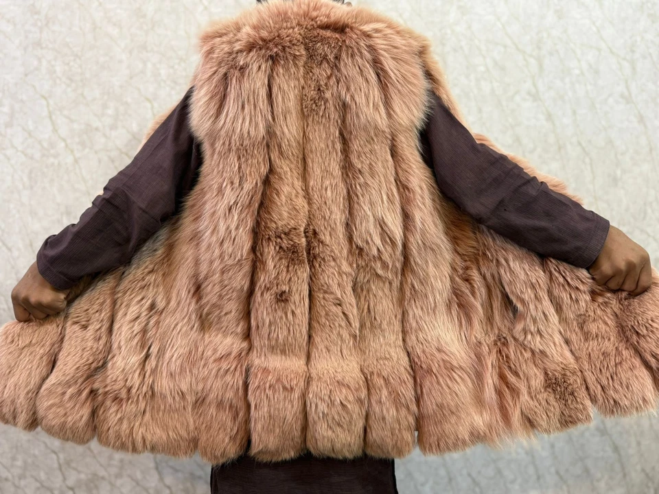 复古天然红狐狸毛皮背心-女式无袖真毛皮马甲-胸部 35 — 第 3/4 张图片