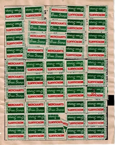 U.S.A. Cinderella sheetlet, 100 x Merchants Green stamps, 1 Mill, used