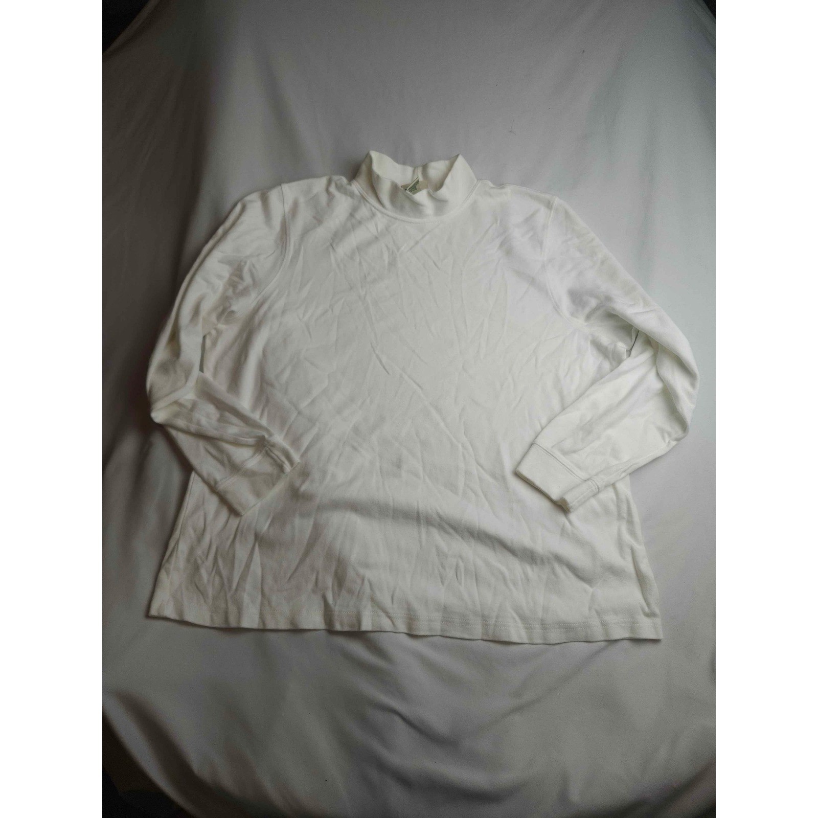 LL Bean Womens 1X White Long Sleeve Mock Neck Cotton Knit Top Shirt