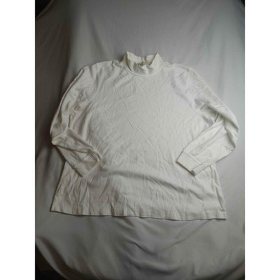 LL Bean Womens 1X White Long Sleeve Mock Neck Cotton Knit Top Shirt