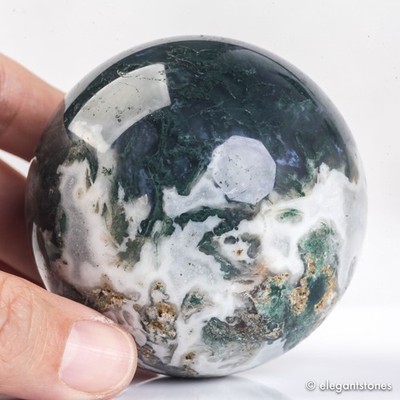 425g 68mm Moss Agate Sphere Crystal Ball Natural Aquatic Plant Water Grass Reiki
