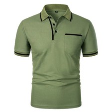 Men's Short Sleeve Polo Shirt, Solid Color Casual T-Shirt with Pockets