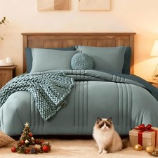 Monbix King Size Comforter Set 7 Pieces Sage Green