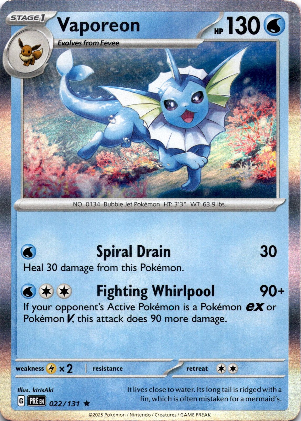 VAPOREON 022/131 R PRISMATIC EVOLUTIONS HOLO LP