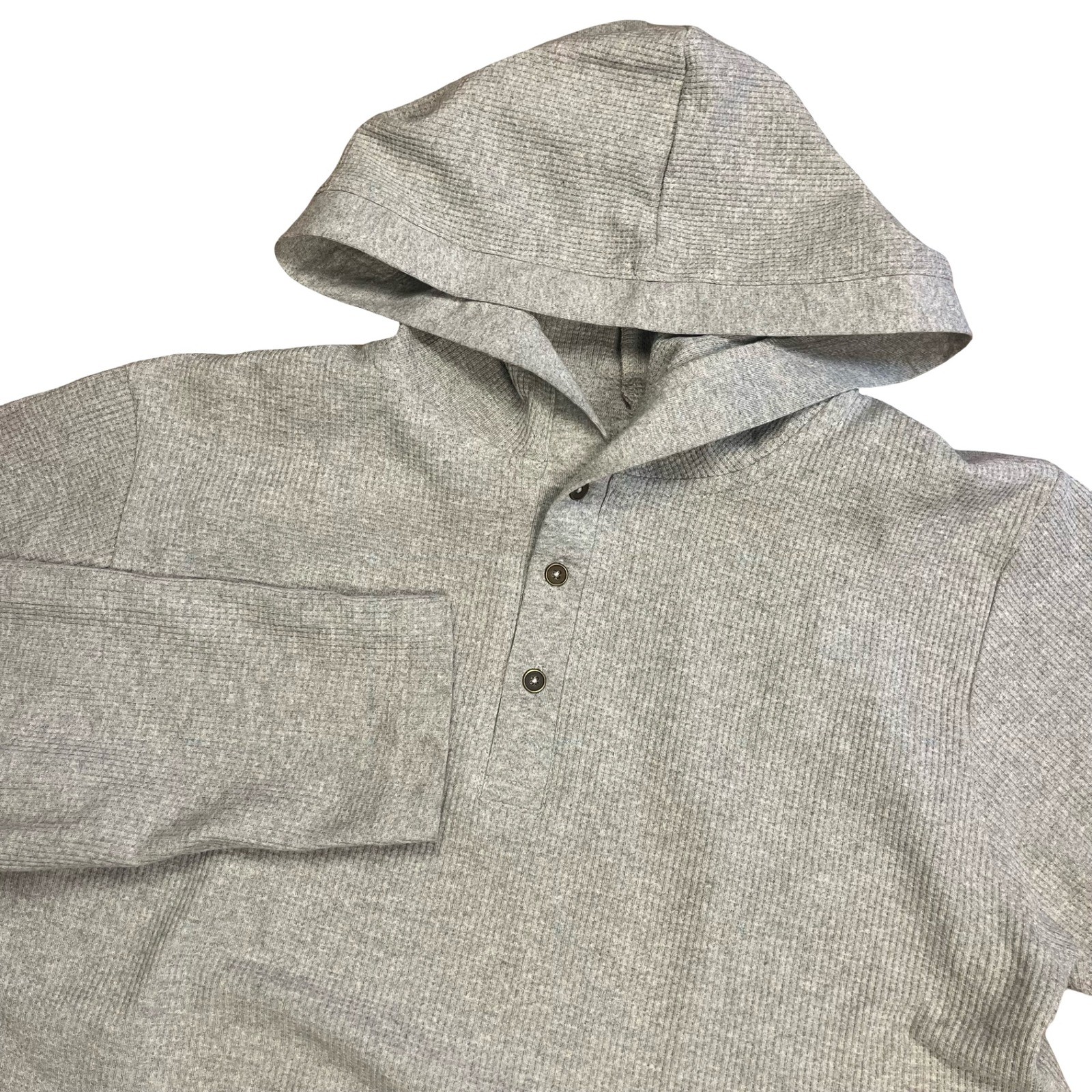Smash Mens Henley Hoodie Large Gray Waffle Knit Thermal Long Sleeve Pullover