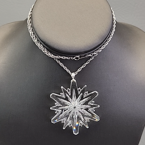 Vintage Gorham Bleikristall Schneeflocke Halskette 1978 Weihnachten silberfarben Seil - Bild 1 von 15