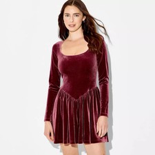 Women's Velvet Long Sleeve Mini A-Line Dress - Wild Fable