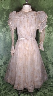 LATE VICTORIAN FLORAL PRINT GAUZE DRESS WITH RIBBONS AS IS FOR DOLLS PARTS