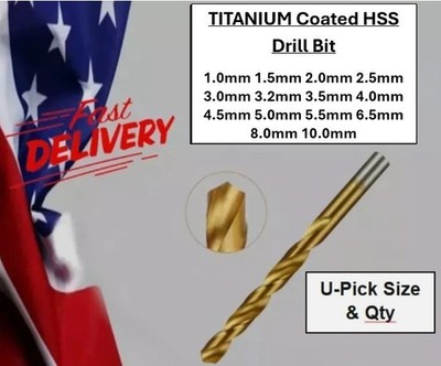 (1 pc) TITANIUM Coated  HSS Drill Bit 1.0mm - 10.0mm U-Pick Size & Qty
