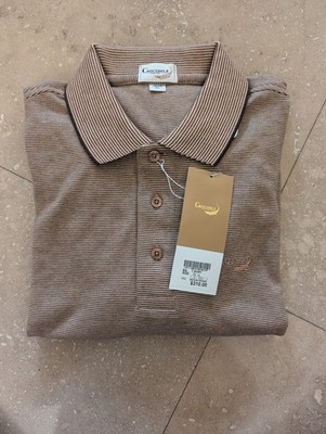 Crocodile Men's XL Brown Striped Long Sleeve Polo Shirt 100% Cotton 