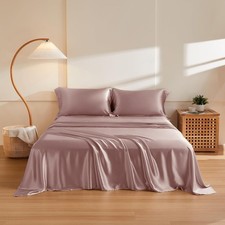 Silk Bed Sheet Set 4Pcs, 6A Top Grade 100 Natural Mulberry Silk, Purple, Queen