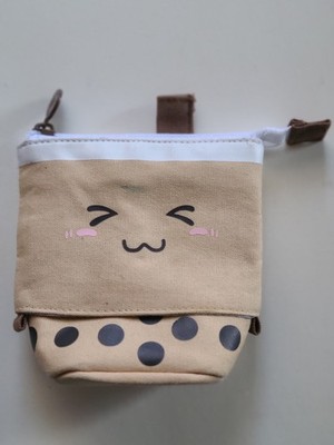 Angoo Bubble Tea Canvas Pencil Pouch with Zipper Beige Brown White Black Pink