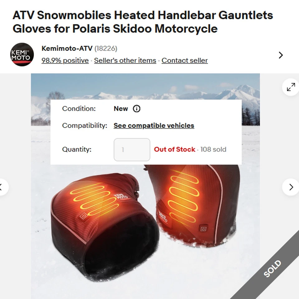 Guantes de manillar térmico motos de nieve ATV para motocicleta Polaris Skidoo Foto 2 de 4