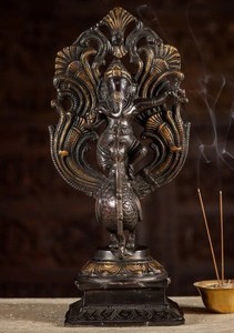 Ganesh Dancing on Peacock Statue Beautiful Tail Feathers Brass Hindu God 14"
