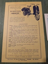 Lot 2 prospectus Scooters ARDENT Cannes – années 1950 – publicité moto /...