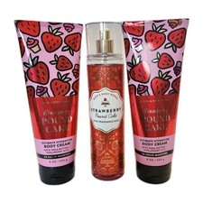 Bath  Body Works Strawberry Pound Cake 2 Body Cream  Fragrance Mist Bundle