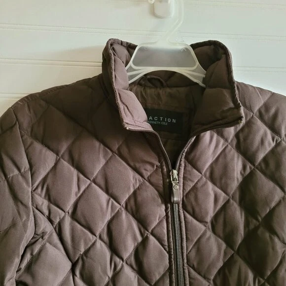 Kenneth Cole Reaction Quilted Jacket Small Brown Feather Down Puffer Lightweight - Image 3 of 4