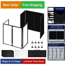 Portable DJ Booth Facade Stand, Foldable DJ Table 45"x40" Tabletop, DJ Facade...