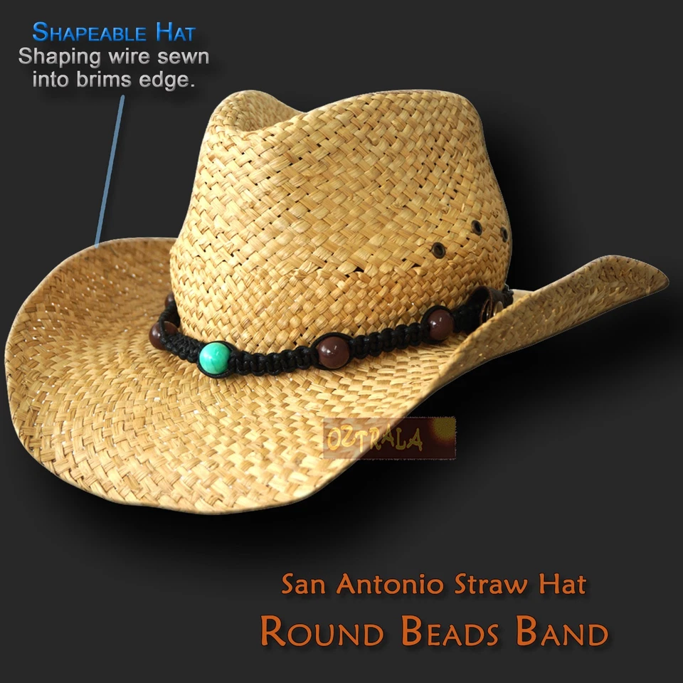 【oZtrALa】 SOMBRERO de Vaquero de Paja Outback Jacaru Occidental Hombres Mujeres Cuero Australiano Foto 4 de 4