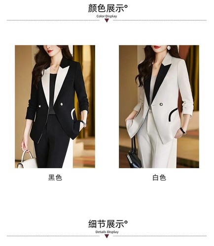 Blazer Jacket Suit Pant Spring Autumn Office Lady 2 Piece Sets Women Outfits - Picture 12 of 26