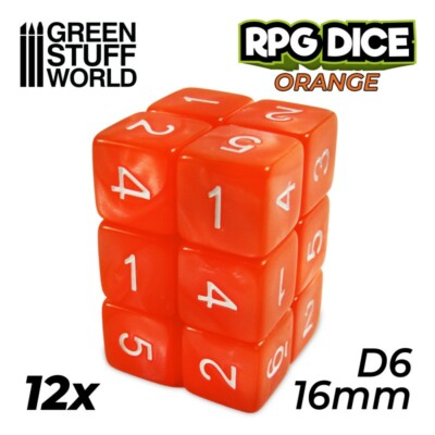 12x W6 16mm Spielwürfel - Orange - würfel aos tabletop gaming
